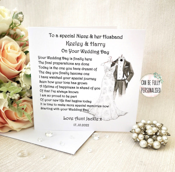 Niece Wedding Card, Personalised wedding card for my Niece, Nephew Wedding Card, Mr and Mrs Card, Wedding Keepsake, Large Wedding Poem Card