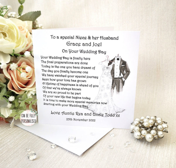 Niece Wedding Card, Personalised wedding card for my Niece, Nephew Wedding Card, Mr and Mrs Card, Wedding Keepsake, Large Wedding Poem Card