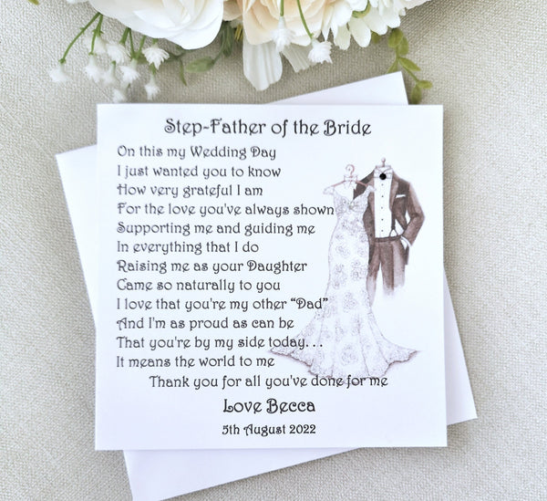 Step-Mother of the Bride Wedding Day Card, On my Wedding Day, Personalised card for Step-Mum or Step-Dad, Wedding Parent Card, Card Bride