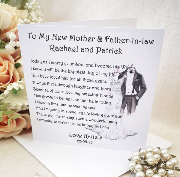 Mother of the Groom poem card, Mother-in-law Wedding Card, Parent Card, Personalised Wedding Thank You, Card from Bride, Large Wedding Card