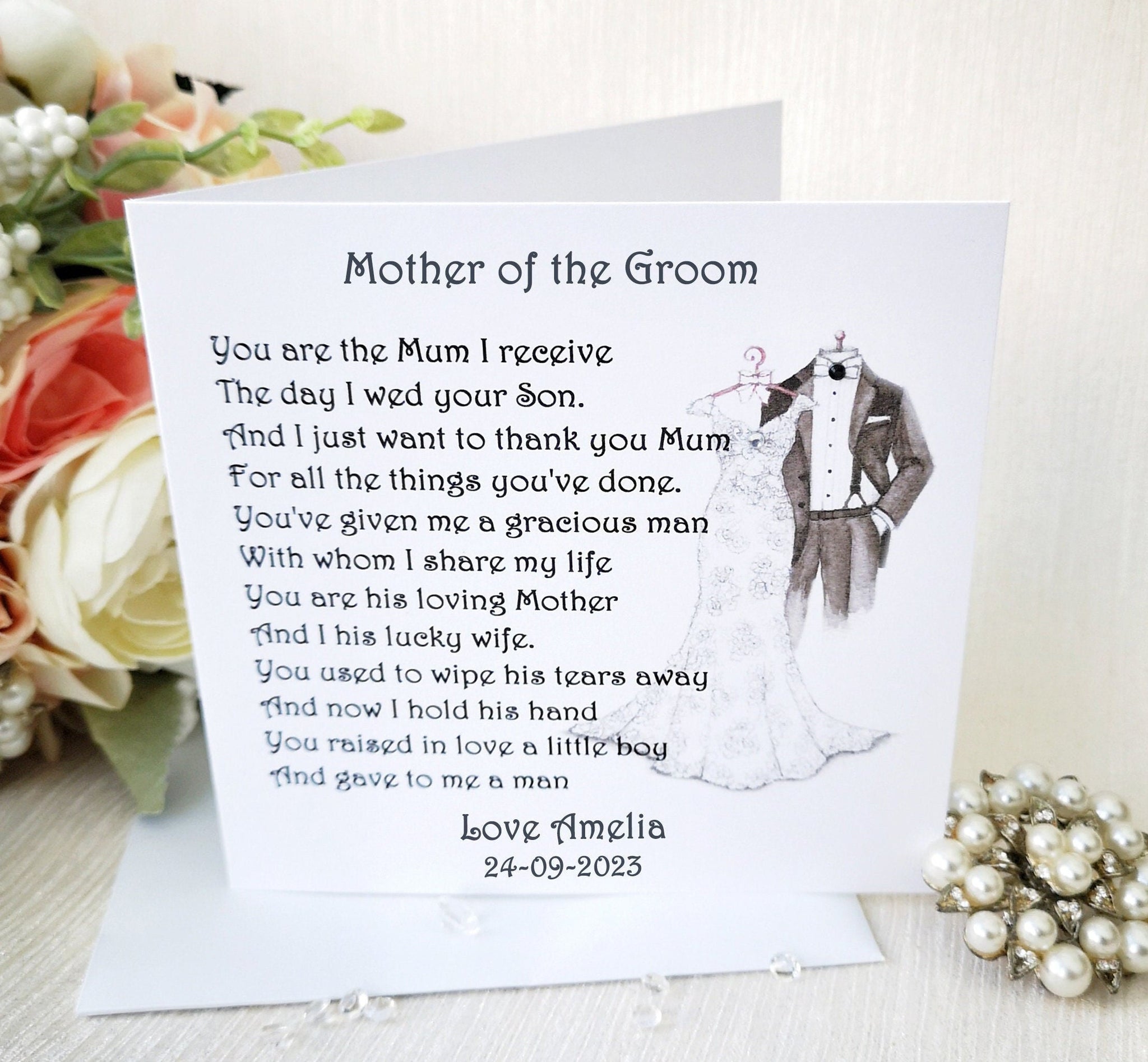 Mother in law Wedding Card, Personalised Wedding Poem, Wedding Parent Card from Bride, Bridal Party Card, Large Wedding Keepsake Card