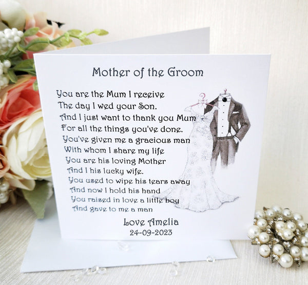 Mother in law Wedding Card, Personalised Wedding Poem, Wedding Parent Card from Bride, Bridal Party Card, Large Wedding Keepsake Card