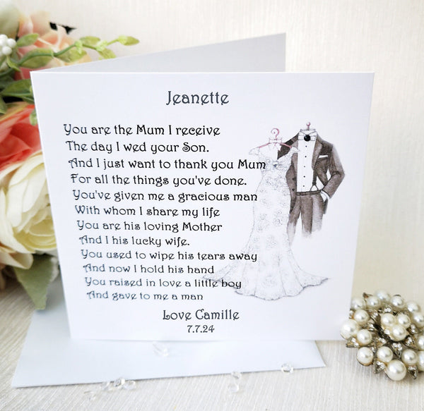 Mother in law Wedding Card, Personalised Wedding Poem, Wedding Parent Card from Bride, Bridal Party Card, Large Wedding Keepsake Card