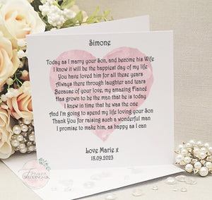 New Mother in law Wedding day card, Mother of the Groom Poem, Parents Wedding Card, Wedding Keepsake, Personalised Large Custom Wedding Card