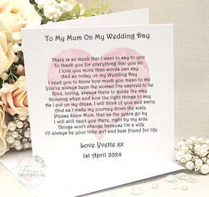 Personalised Wedding Card for Mum, Mother of the Bride card, Mother of the Bride poem, Custom wedding card, To my Mum on my Wedding Day