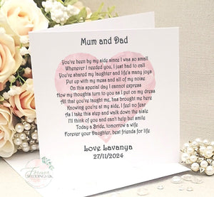 Mum and Dad on my Wedding Day, Parents of the Bride Card, Mother and Father of the Bride Poem, Wedding Keepsake Card, Large Parent Card