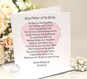 To my Step Dad on my Wedding Day, Step-Father of the Bride card, Step-Mother Card, Custom Wedding Card, Wedding Keepsake Card, Wedding Poem