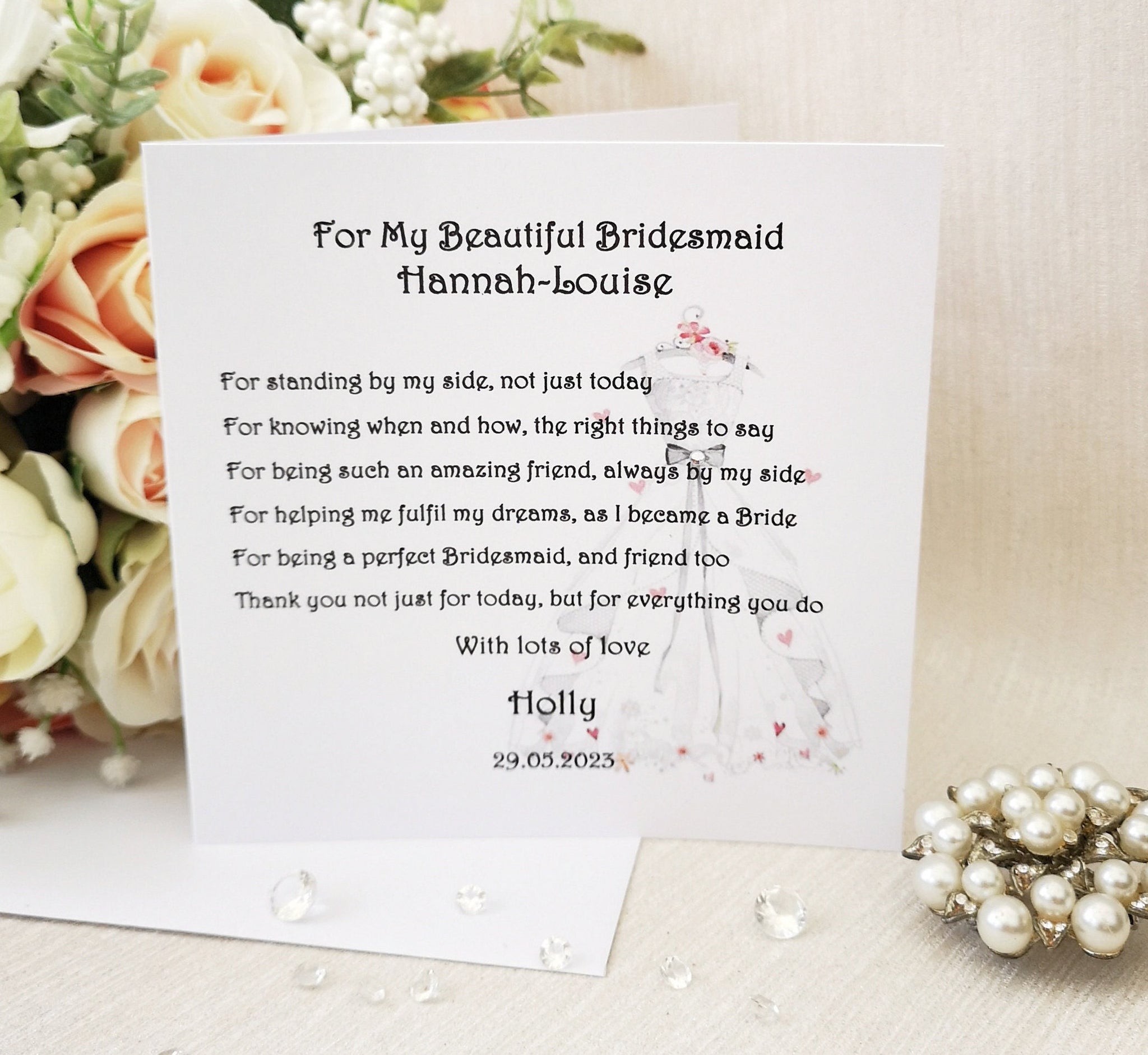 Bridesmaid Wedding Thank You Card, Maid of Honour Card, Bridesmaid Gift Box Card, Custom Wedding Card, Personalised Card from Bride