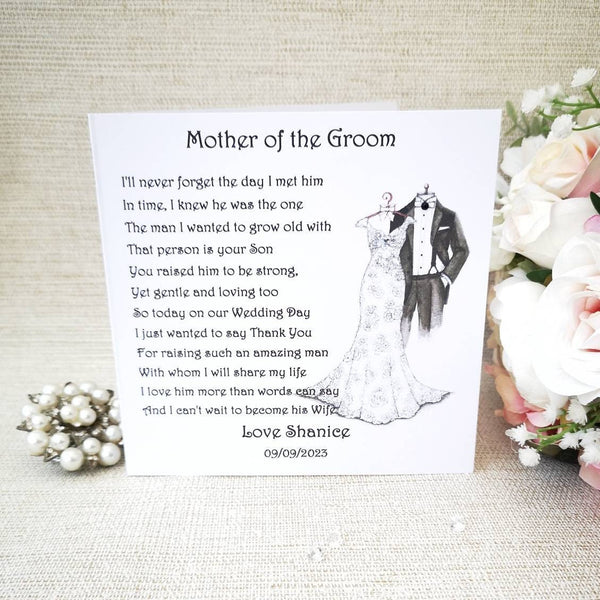 Mother of the Groom Wedding thank you card from Bride, Wedding day card, Personalised mother-in-law wedding card, Large Wedding poem card