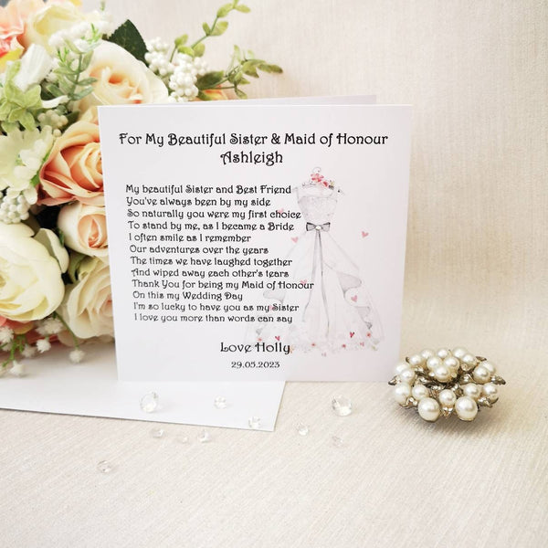 Maid of Honour Thank You Card, Personalised Wedding Card, Matron of Honour Card, Wedding Keepsake, On my Wedding Day, Large Wedding Poem