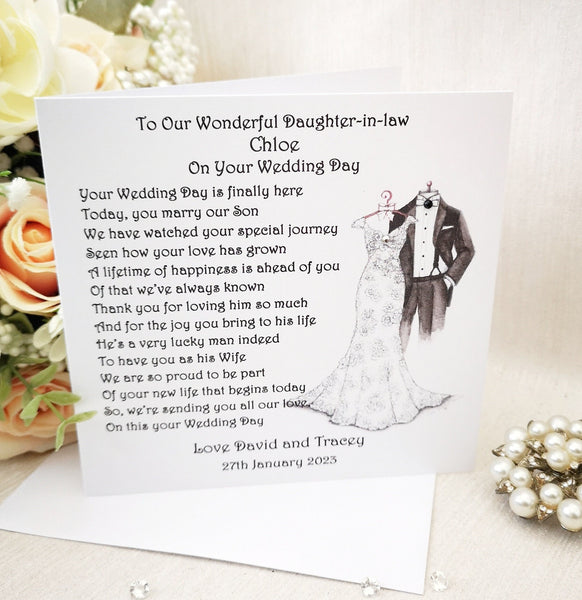 New Daughter in law Wedding Card, Personalised Large Custom card for Bride, Wedding Keepsake, On your Wedding Day, Wedding Poem for Bride