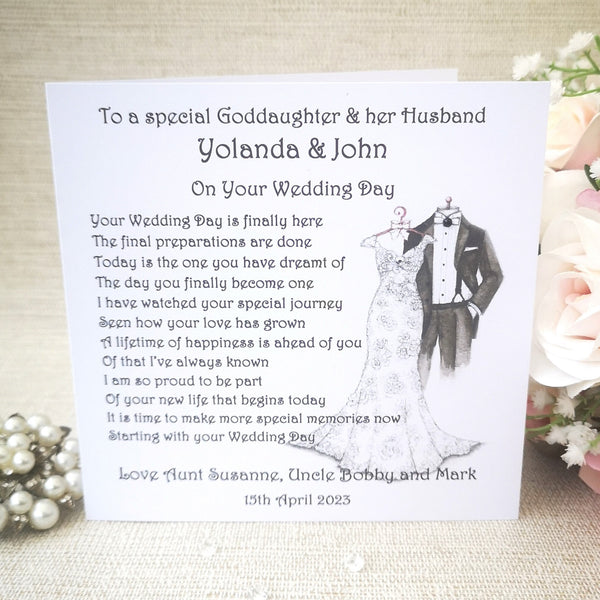 Godson and Wife Wedding Day card, Personalised wedding card, Card for Bride and Groom, Goddaughter wedding card, Wedding keepsake card