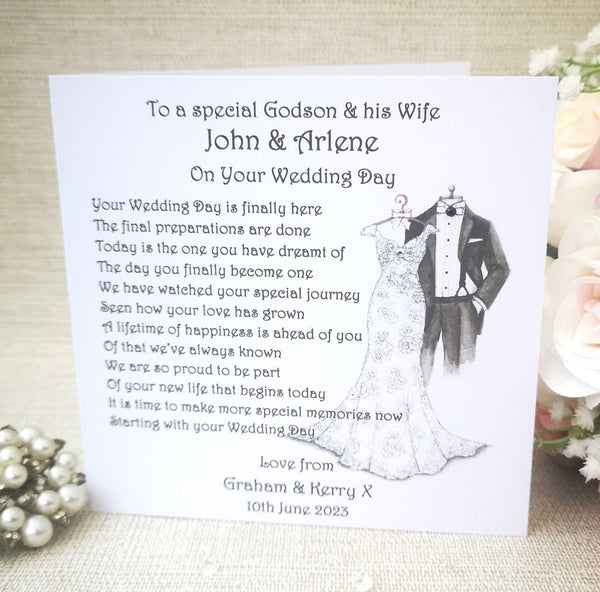 Godson and Wife Wedding Day card, Personalised wedding card, Card for Bride and Groom, Goddaughter wedding card, Wedding keepsake card