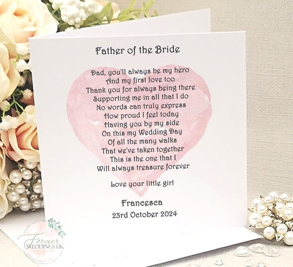 To my Dad on my Wedding Day Card, Father of the Bride Card, Wedding Keepsake, Card from Bride, Parent Wedding Card, Personalised Poem