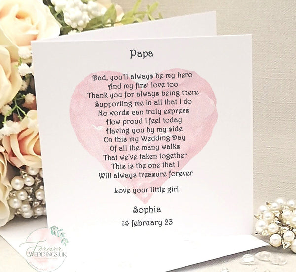 To my Dad on my Wedding Day Card, Father of the Bride Card, Wedding Keepsake, Card from Bride, Parent Wedding Card, Personalised Poem