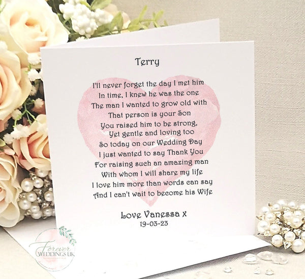 Father of the Groom Card, Mother of the Groom, Parents of the Groom poem card, Card from Bride, Wedding Day Card, Wedding morning card