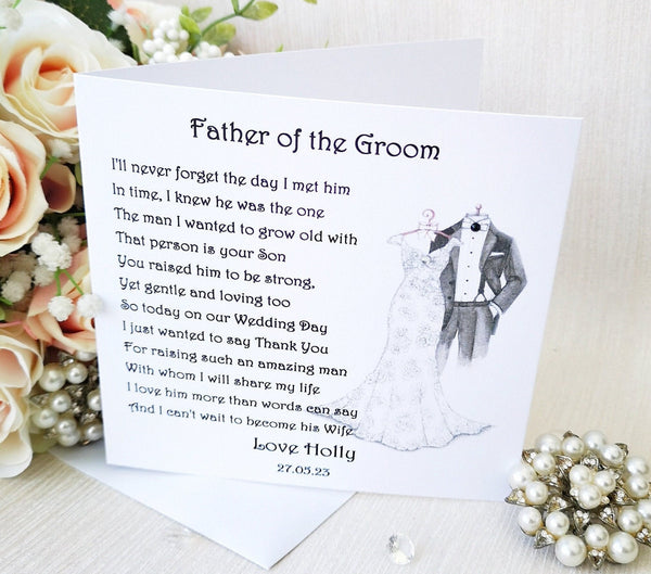 Father of the Groom Wedding Day Card, Personalised Parent Wedding Card, Wedding Thank You Card, Poem Card, Card from Bride, Custom Keepsake