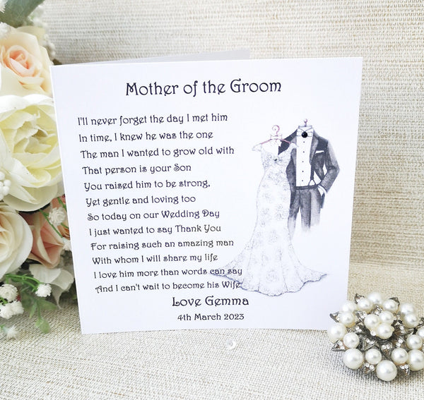 Father of the Groom Wedding Day Card, Personalised Parent Wedding Card, Wedding Thank You Card, Poem Card, Card from Bride, Custom Keepsake