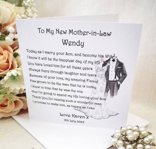 Mother of the Groom poem card, Mother-in-law Wedding Card, Parent Card, Personalised Wedding Thank You, Card from Bride, Large Wedding Card