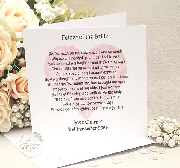 Mum and Dad on my Wedding Day, Parents of the Bride Card, Mother and Father of the Bride Poem, Wedding Keepsake Card, Large Parent Card