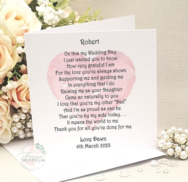 To my Step Dad on my Wedding Day, Step-Father of the Bride card, Step-Mother Card, Custom Wedding Card, Wedding Keepsake Card, Wedding Poem