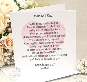 Mum and Dad Wedding Thank You Card, Mother of the Bride Poem, Father of the Bride Card, Grandparents of the Bride, Large Wedding Keepsake