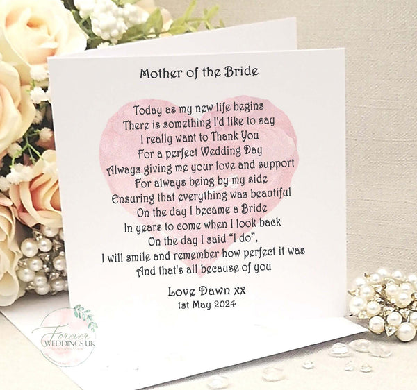 Mum and Dad Wedding Thank You Card, Mother of the Bride Poem, Father of the Bride Card, Grandparents of the Bride, Large Wedding Keepsake