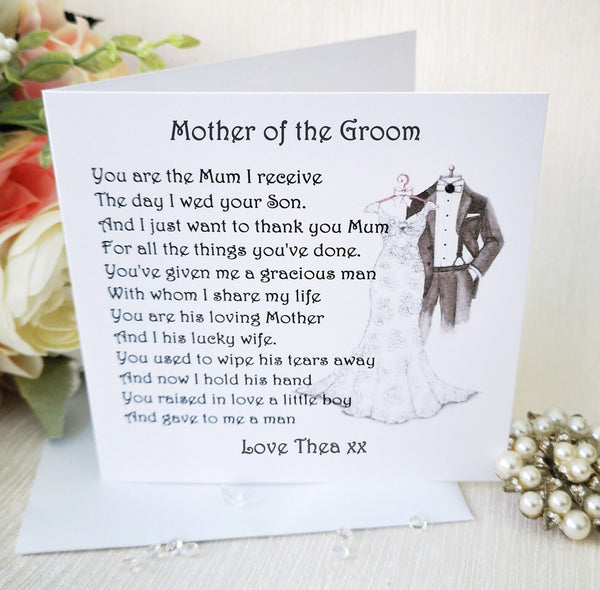 Mother and Father of the Groom Wedding Day Card, Parents of the Groom Thank You, Personalised Poem, Card from Bride, Large Wedding Keepsake