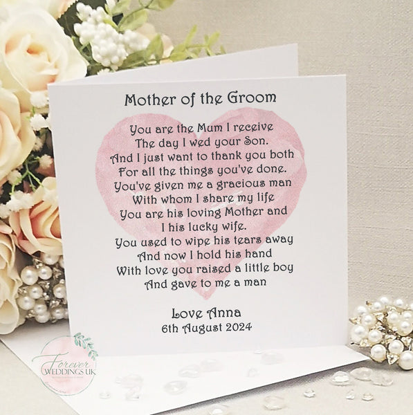 Mother and Father of the Groom Card, Personalised Parents of the Groom Wedding Keepsake, Parent Wedding Card, Thank You Card from the Bride