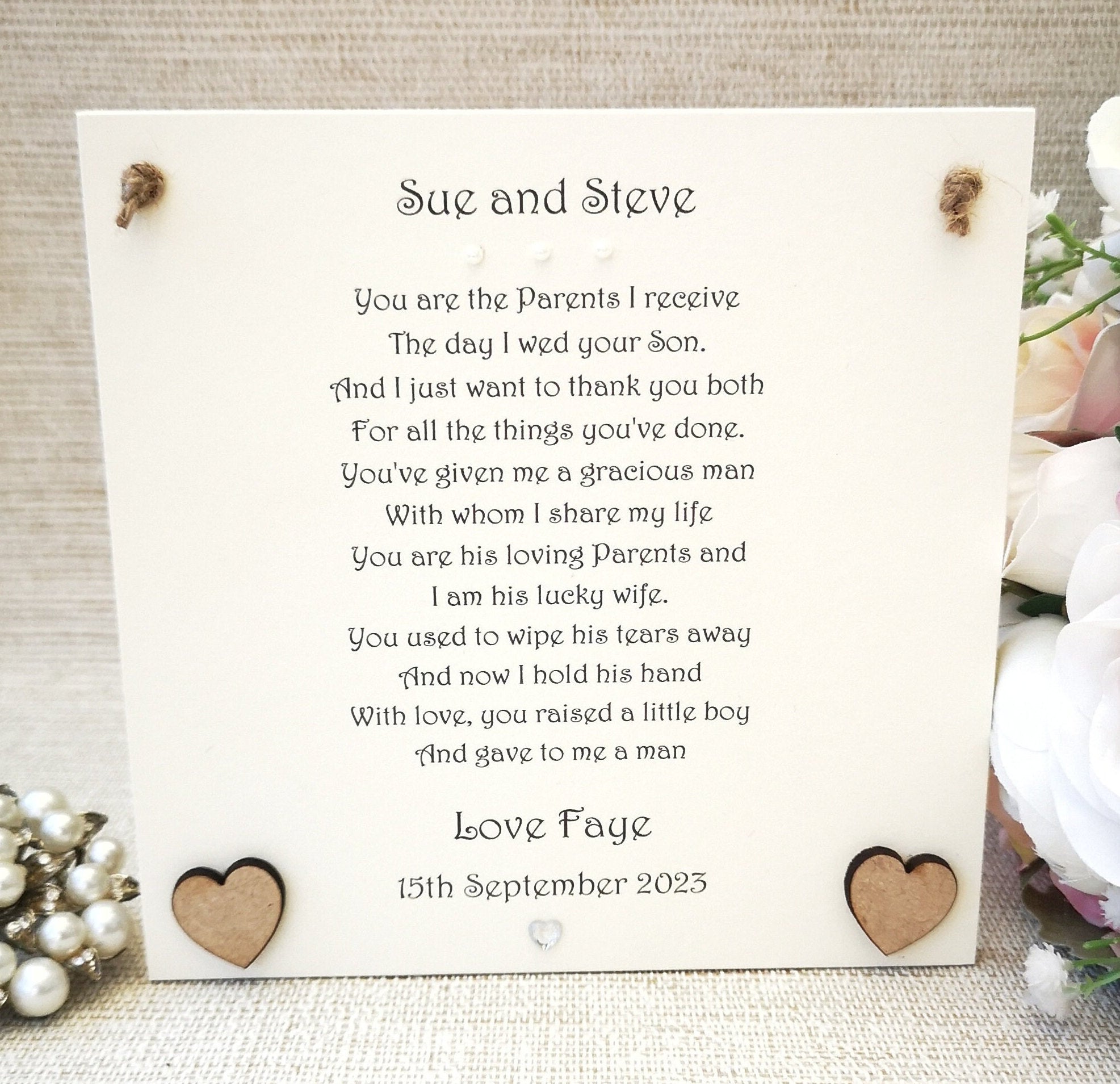 Mother and Father of the Bride gift from Groom, Parents of the Bride Poem, Wedding Parents Gift, New In-laws Wedding Present