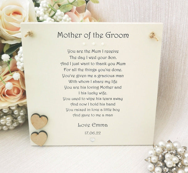 Mother of the Groom Poem Wedding Day gift, Personalised Wedding Parent Gift, New Mother-in-law gift from Bride, Rustic Wedding Plaque