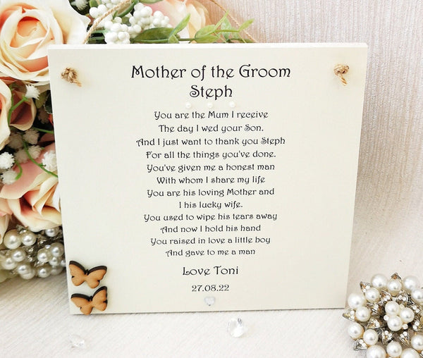 Mother of the Groom Poem Wedding Day gift, Personalised Wedding Parent Gift, New Mother-in-law gift from Bride, Rustic Wedding Plaque