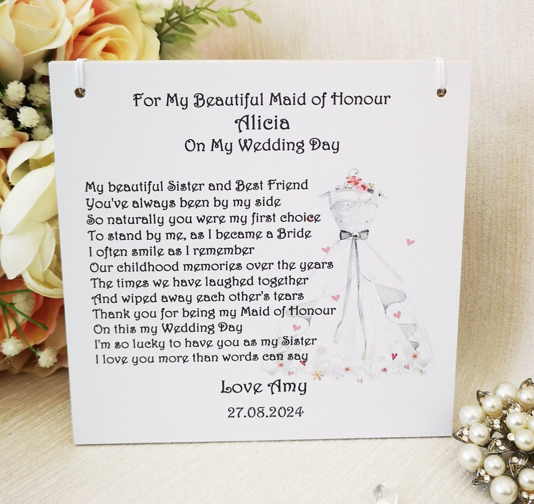 Maid of Honour Thank You Gift, Personalised Plaque, Wedding Keepsake from Bride, Personalised Wedding Party Gift, Bridesmaid Box Filler