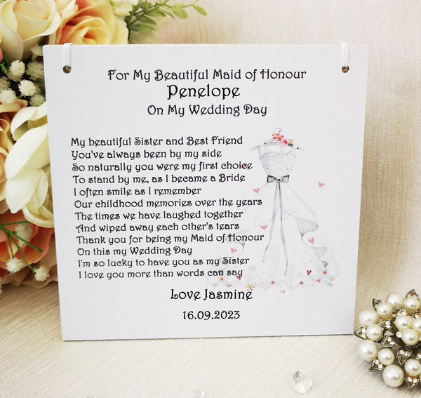 Maid of Honour Thank You Gift, Personalised Plaque, Wedding Keepsake from Bride, Personalised Wedding Party Gift, Bridesmaid Box Filler