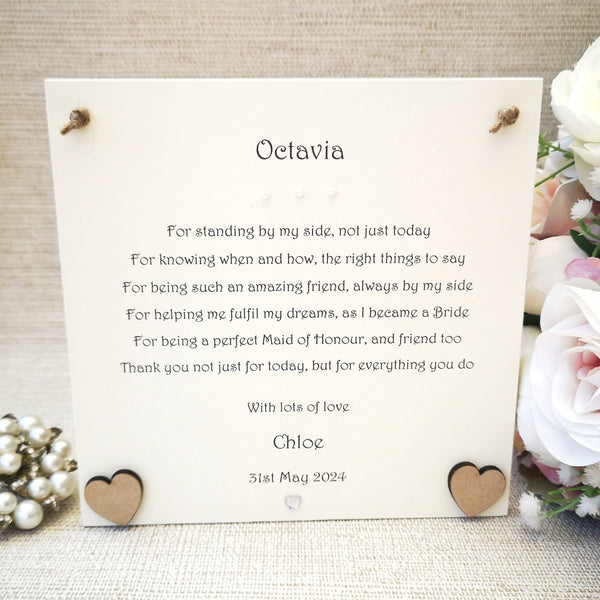 Bridesmaid Thank You Poem, Rustic Wedding Thank You Gift, Custom Hanging Plaque, Personalised Wedding Gift from Bride, Bridesmaid Box Gifts