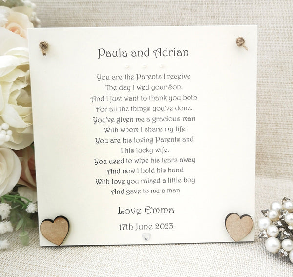 Mother and Father of the Bride gift from Groom, Parents of the Bride Poem, Wedding Parents Gift, New In-laws Wedding Present