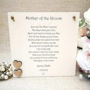 Mother of the Groom Poem Wedding Day gift, Personalised Wedding Parent Gift, New Mother-in-law gift from Bride, Rustic Wedding Plaque