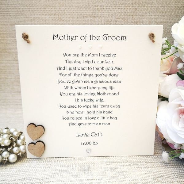 Mother of the Groom Poem Wedding Day gift, Personalised Wedding Parent Gift, New Mother-in-law gift from Bride, Rustic Wedding Plaque