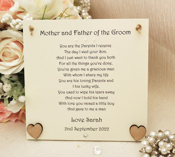 Mother of the Groom Poem Wedding Day gift, Personalised Wedding Parent Gift, New Mother-in-law gift from Bride, Rustic Wedding Plaque