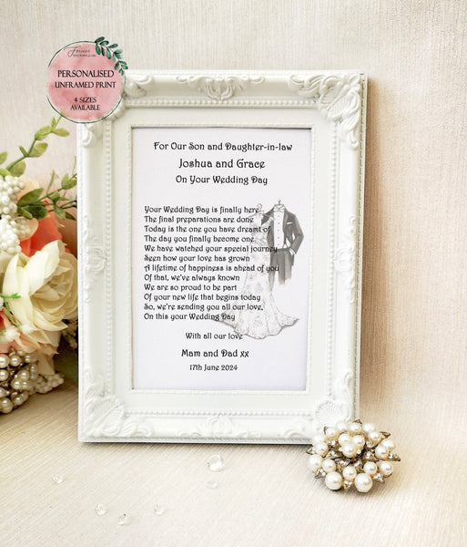 Son and Daughter-in-law Wedding Day Gift, Wedding Poem, Personalised Print, Bride and Groom Wedding Keepsake, On your Wedding Day