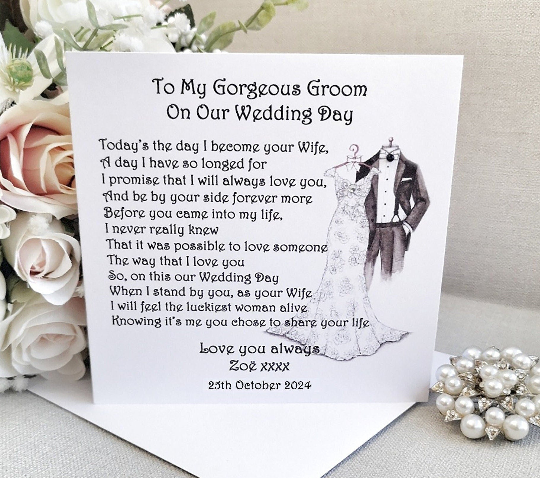 Personalised Groom Wedding Day Card, Card from Bride, To My Groom Card, Husband to be card, On our wedding day card, Groom wedding card