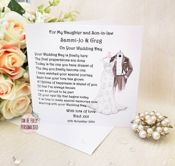 Personalised Daughter and Son-in-law Wedding Card, Son and Daughter-in-law card, Large Bride and Groom Card, Daughter Wedding Card