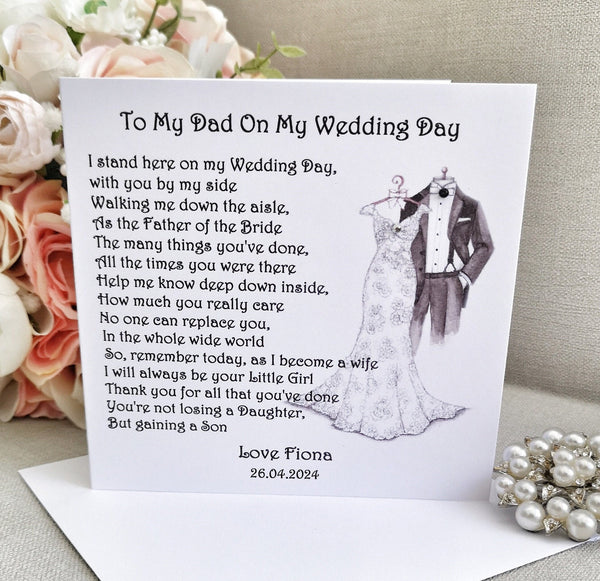 Father of the Bride Wedding Day Card from Bride, To my Dad on my wedding day, Personalised Wedding, Dad Wedding Thank You Poem Keepsake