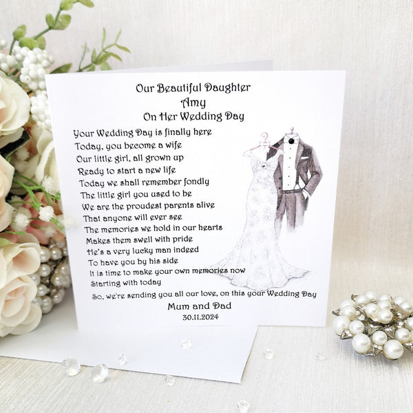 To My Daughter On Her Wedding Day, Personalised Card for Bride, Wedding Card from Mum and Dad, Wedding Keepsake Card, On Your Wedding Day