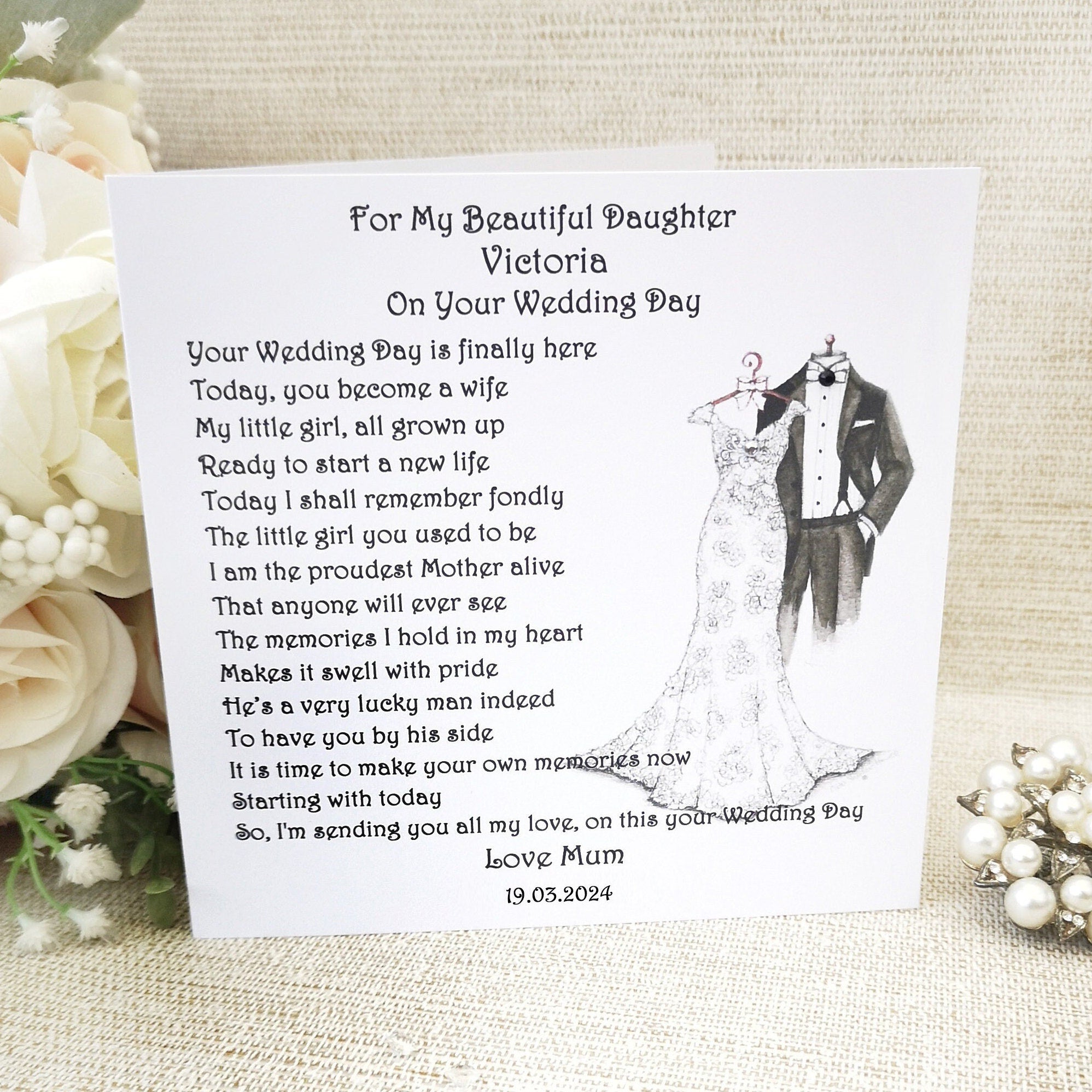 To My Daughter On Her Wedding Day, Personalised Card for Bride, Wedding Card from Mum and Dad, Wedding Keepsake Card, On Your Wedding Day