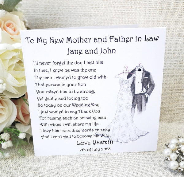 Mother and Father of the Groom Wedding Day Card, Personalised Wedding Thank You Card, New in laws card, Parents of the Groom card