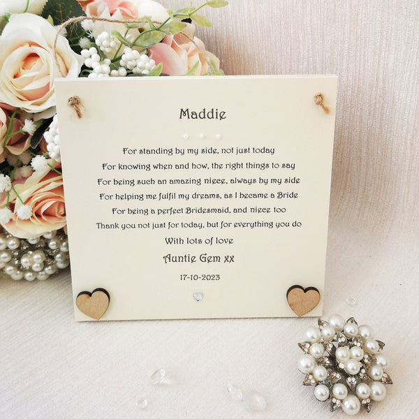 Personalised Bridesmaid Plaque Gift, Wedding Hanging Poem Plaque, Custom keepsake gift, Gift from Bride, Thank you for being my Bridesmaid