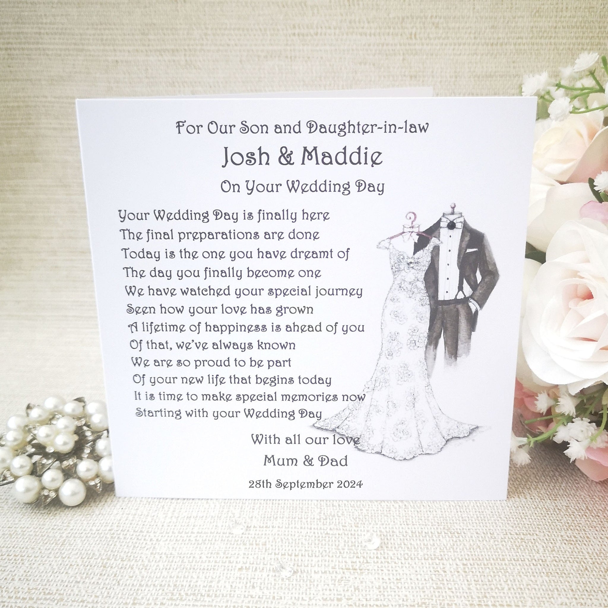 Personalised Son and Daughter-in-law Wedding Card, Large Wedding Card from Mum and Dad, Son Wedding Card, Daughter Wedding Keepsake Card