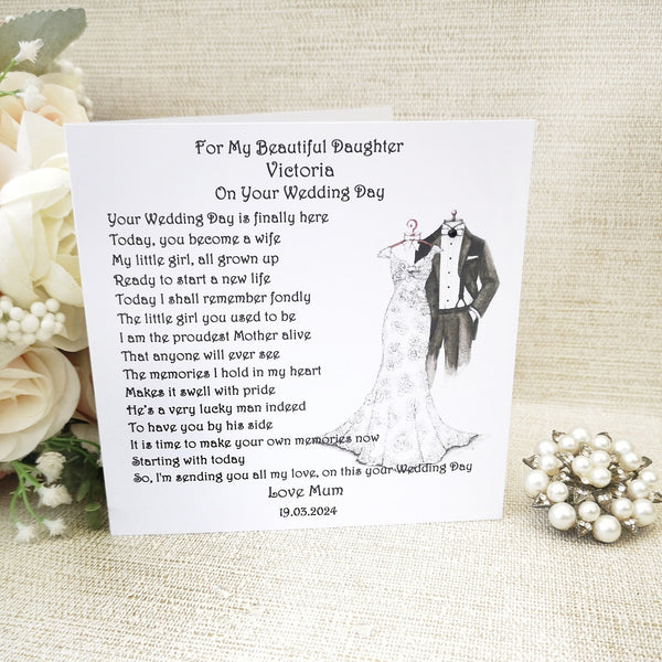 Daughter Wedding Day Card, Mother of the Bride Card for Daughter, Parents of the Bride card for Daughter, To our Daughter on her wedding day