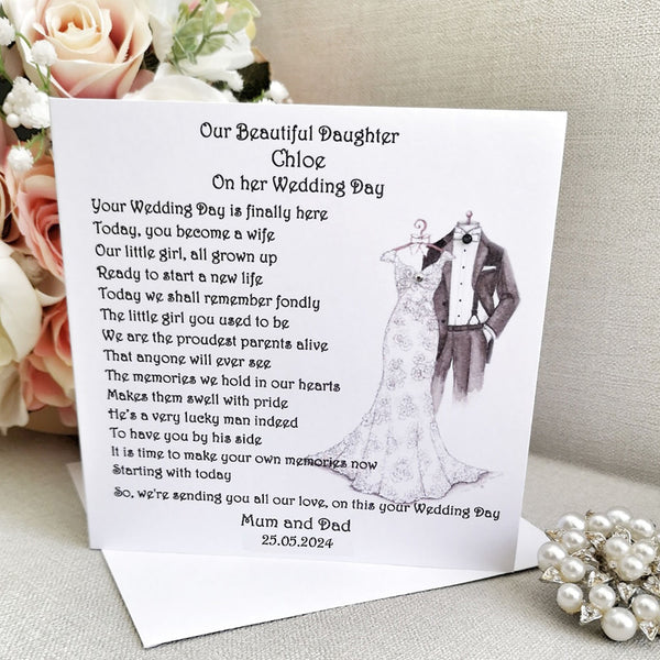 Daughter Wedding Day Card, Mother of the Bride Card for Daughter, Parents of the Bride card for Daughter, To our Daughter on her wedding day